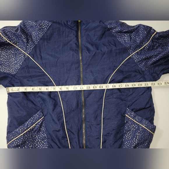 Vintage Cabin Creek Navy Blue and Gold Mock Neck Full Zip windbreaker jacket - Picture 12 of 12